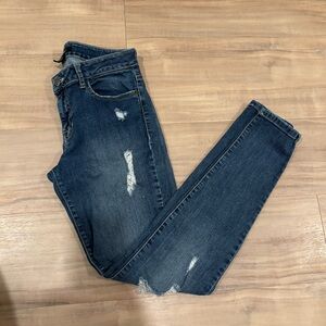 Forever 21 Ripped Blue Skinny Jeans